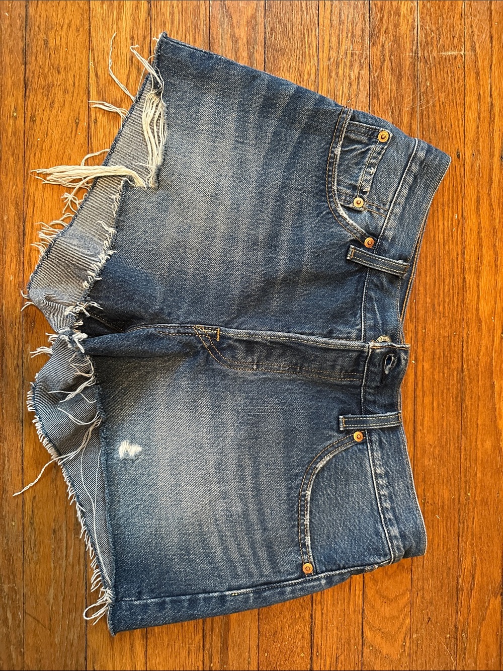 Levi's Frayed Denim Jean Shorts in Blue
